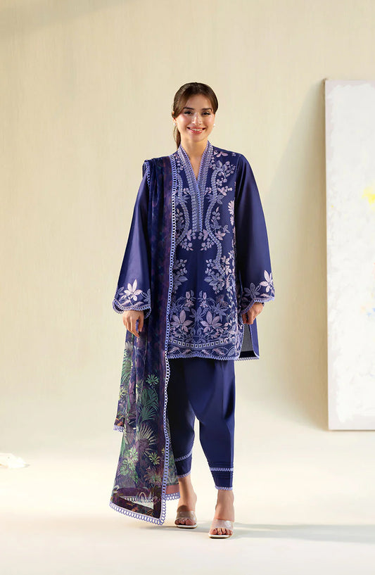 Sobia Nazir Vital Embroidered Lawn Unstitched 3 Piece Suit - 8B - SBN26VT - Blue - Summer Collection