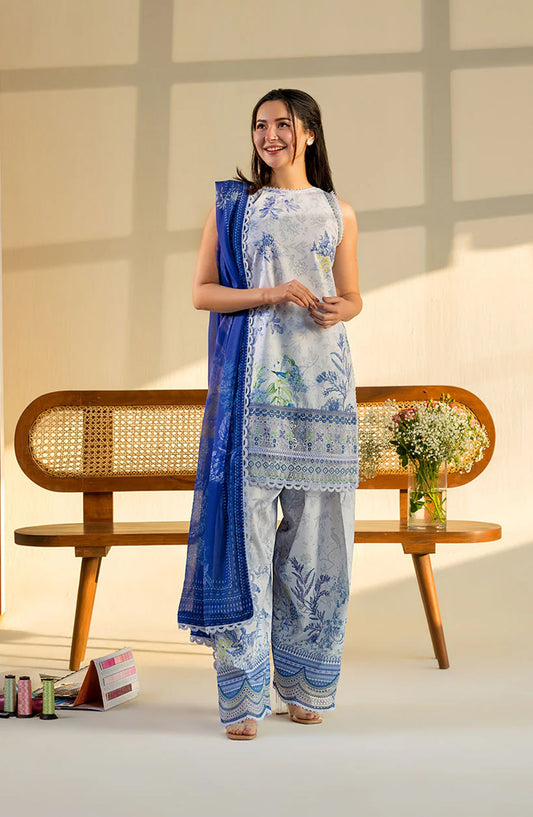 Sobia Nazir Vital Embroidered Lawn Unstitched 3 Piece Suit - 3B - SBN26VT - Blue - Summer Collection