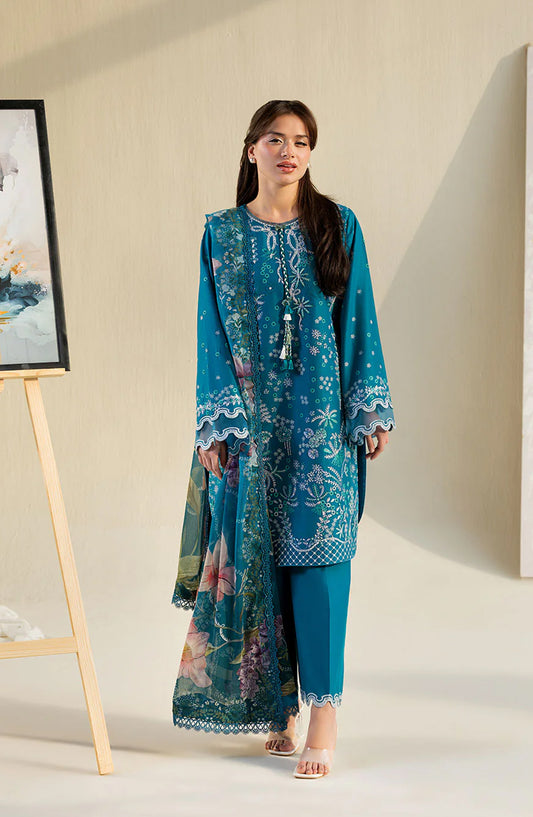 Sobia Nazir Vital Embroidered Lawn Unstitched 3 Piece Suit - 7A - SBN26VT - Teal - Summer Collection