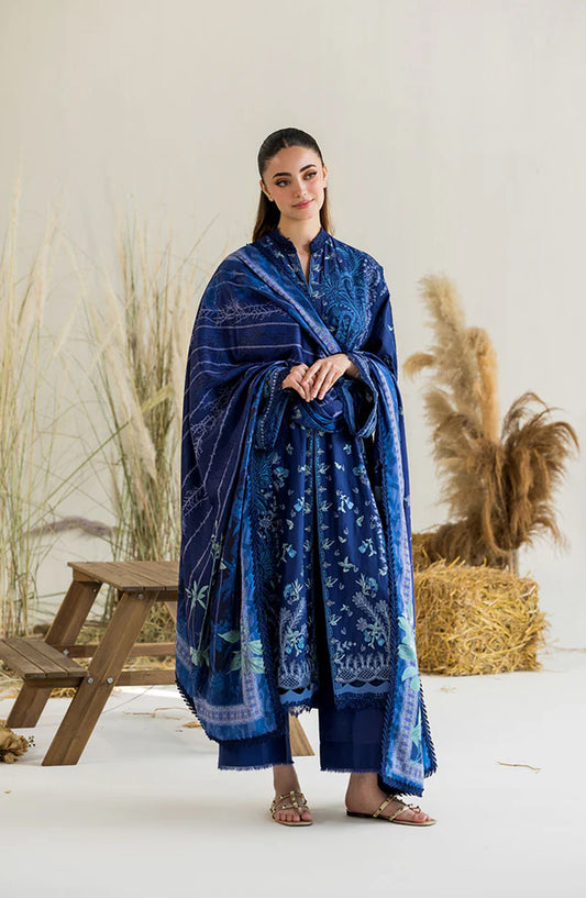 Sobia Nazir Embroidered Khaddar Unstitched 3 Piece Suit - Design-7A - SN25WN - Blue - Winter Collection