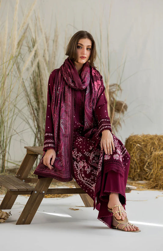 Sobia Nazir Embroidered Khaddar Unstitched 3 Piece Suit - Design-6A - SN25WN - Purple - Winter Collection
