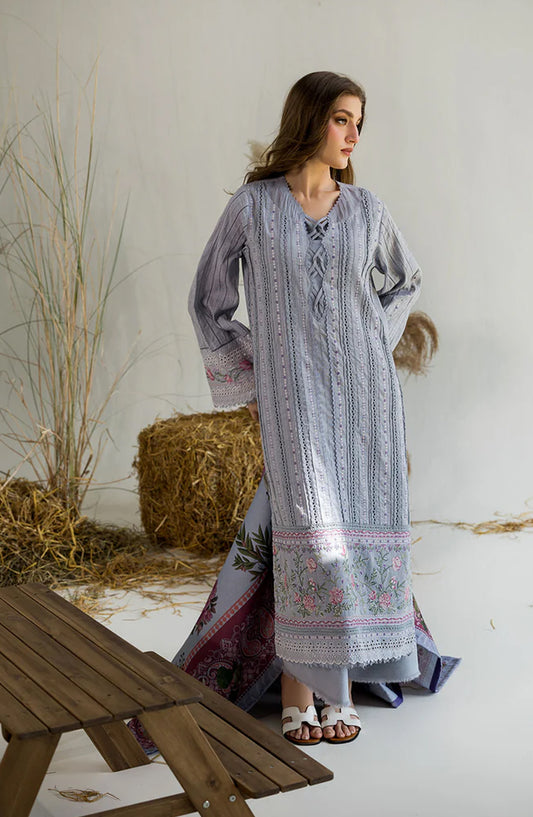 Sobia Nazir Embroidered Karandi Unstitched 3 Piece Suit - Design-3B - SN25WN - Ice Blue - Winter Collection