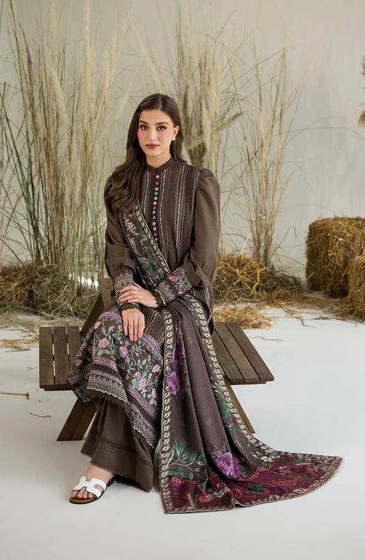 Sobia Nazir Embroidered Karandi Unstitched 3 Piece Suit - Design-3A - SN25WN - Brown - Winter Collection