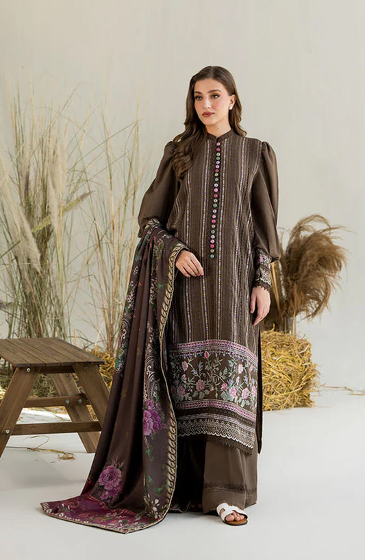 Sobia Nazir Embroidered Karandi Unstitched 3 Piece Suit - Design-3A - SN25WN - Brown - Winter Collection