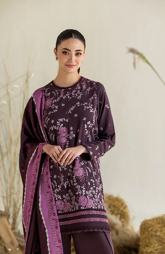 Sobia Nazir Embroidered Karandi Unstitched 3 Piece Suit - Design-2B - SN25WN - Purple - Winter Collection