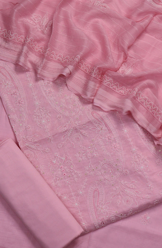 S Chandi by Amna Khadija Fine Embroidered Lawn Unstitched 3 Piece Suit - Design-02 - AM25SND - Pink - Summer Collection