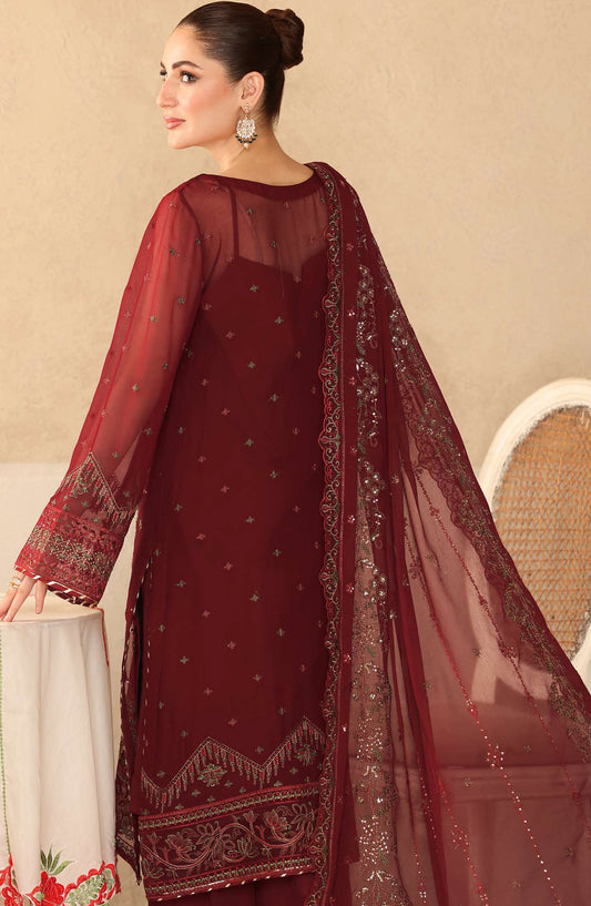 Sonehri by Ramsha Embroidered Chiffon Unstitched 3 Piece Suit - BB-204 - RM25SOHN - Red - Formals Collection