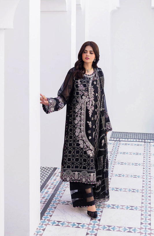 Sonehri by Ramsha Embroidered Chiffon Unstitched 3 Piece Suit - BB-306 - RM26STR - Black - Festive Collection