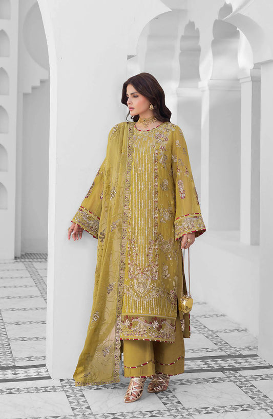 Sonehri by Ramsha Embroidered Chiffon Unstitched 3 Piece Suit - BB-304 - RM26STR - Dhani - Festive Collection