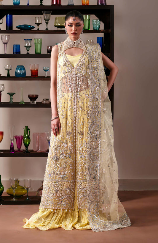 Starlit Jewels by Emaan Adeel Embroidered Organza Unstitched 3 Piece Suit - 07 Lemon Quartz - ED26STJ - Yellow - Festive Collection