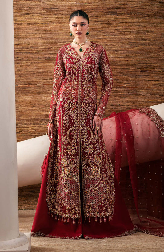 Starlit Jewels by Emaan Adeel Embroidered Organza Unstitched 3 Piece Suit - 04 Ruby Veil - ED26STJ - Red - Festive Collection