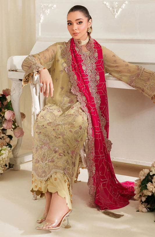 Noore by Imrozia Embroidered Chiffon Unstitched 3 Piece Suit - M-95 DHAHLIA - IMP25NOR - Lemon - Festive Collection