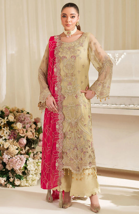 Noore by Imrozia Embroidered Chiffon Unstitched 3 Piece Suit - M-95 DHAHLIA - IMP25NOR - Lemon - Festive Collection