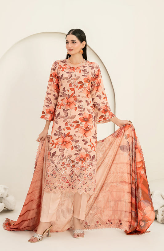 Suhana by Tawakkal Fabrics Embroidered Viscose Unstitched 3 Piece Suit - D-4893 - TF25SUHN - Orange - Winter Collection