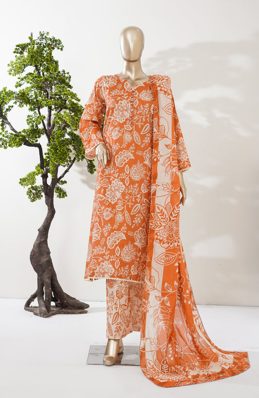 Summer Lines by Amna Khadija Printed Lawn Stitched 3 Piece Suit - AKSL-02 - AM26SMLN - Orange - Summer Collection