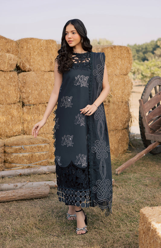 Summer Queen by Parishay Embroidered Lawn Unstitched 3 Piece Suit - SQU-14 - PS26SMQ - Charcoal - Summer Collection