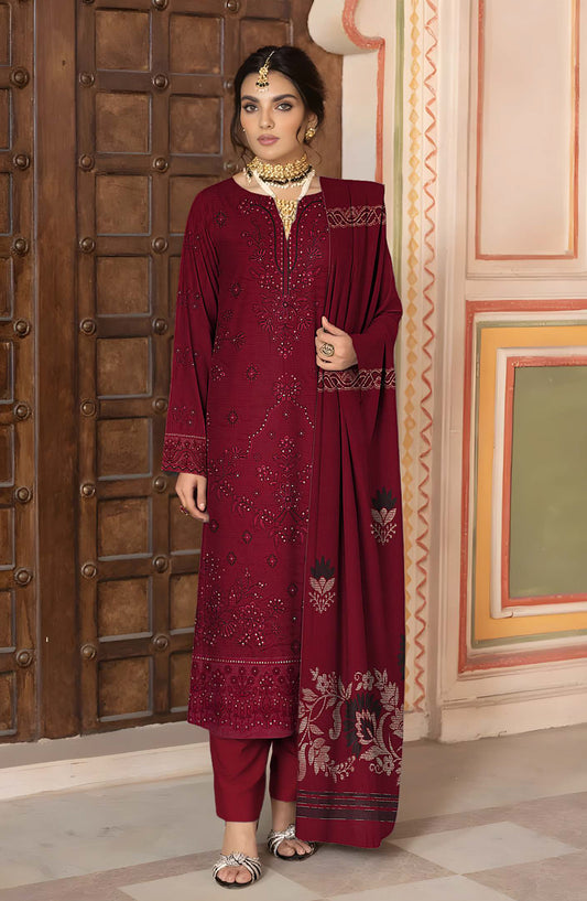 Surati Premium Embroidered Viscose Unstitched 3 Piece Suit - D-01 - SUR25VS - Red - Winter Collection
