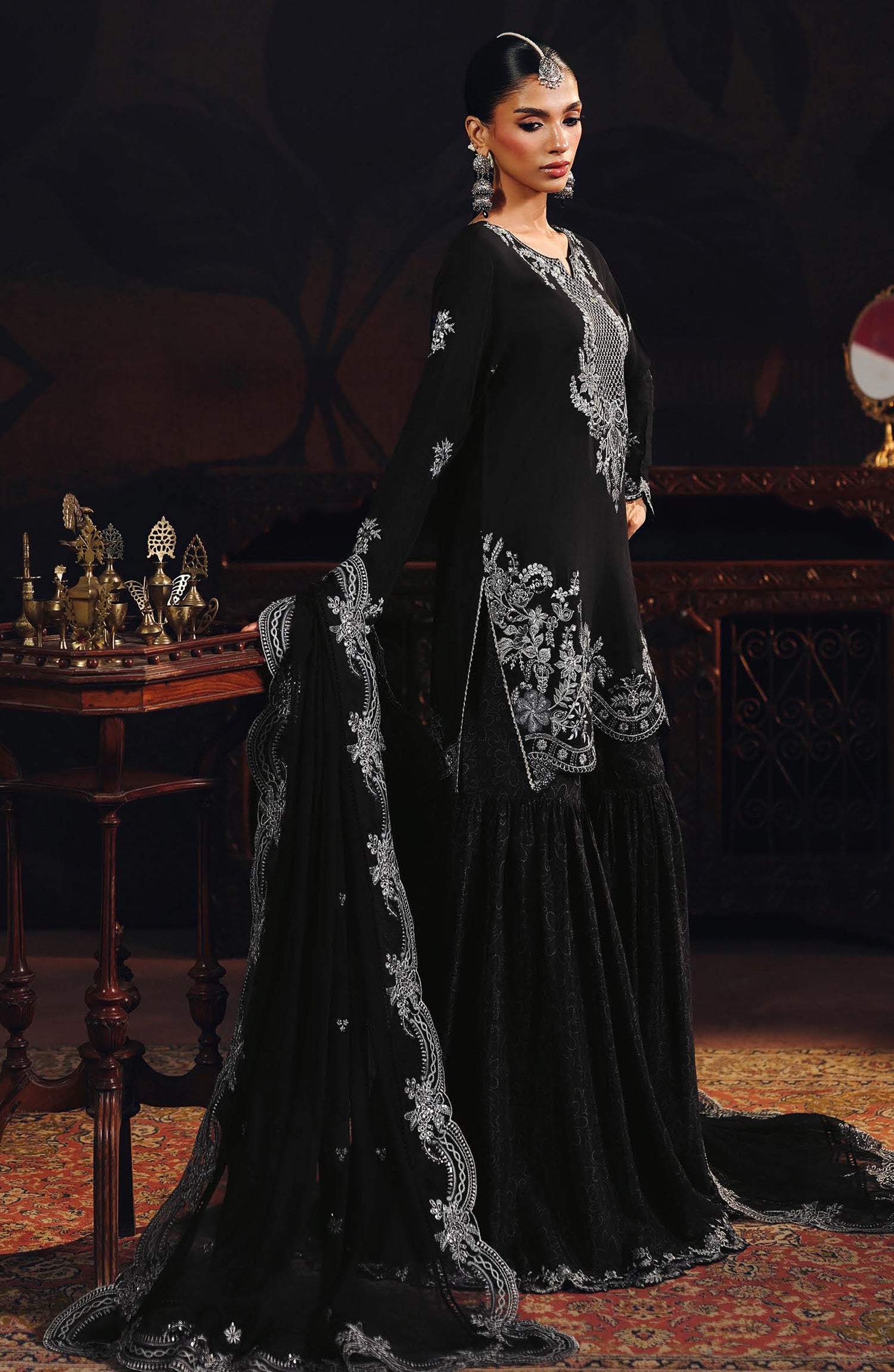 Suroor by Ramsha Luxury Embroidered Raw Silk Unstitched 3 Piece Suit - SR-106 Noor-e-Shab - RM26SR - Black - Formal Collection