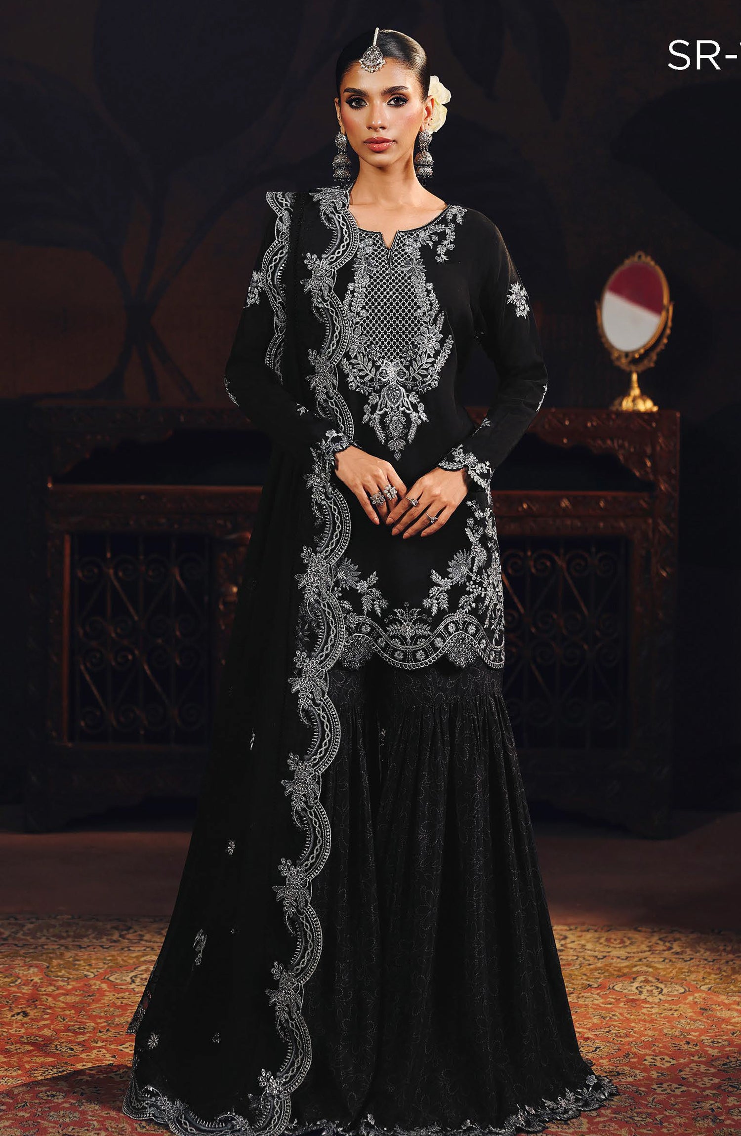 Suroor by Ramsha Luxury Embroidered Raw Silk Unstitched 3 Piece Suit - SR-106 Noor-e-Shab - RM26SR - Black - Formal Collection