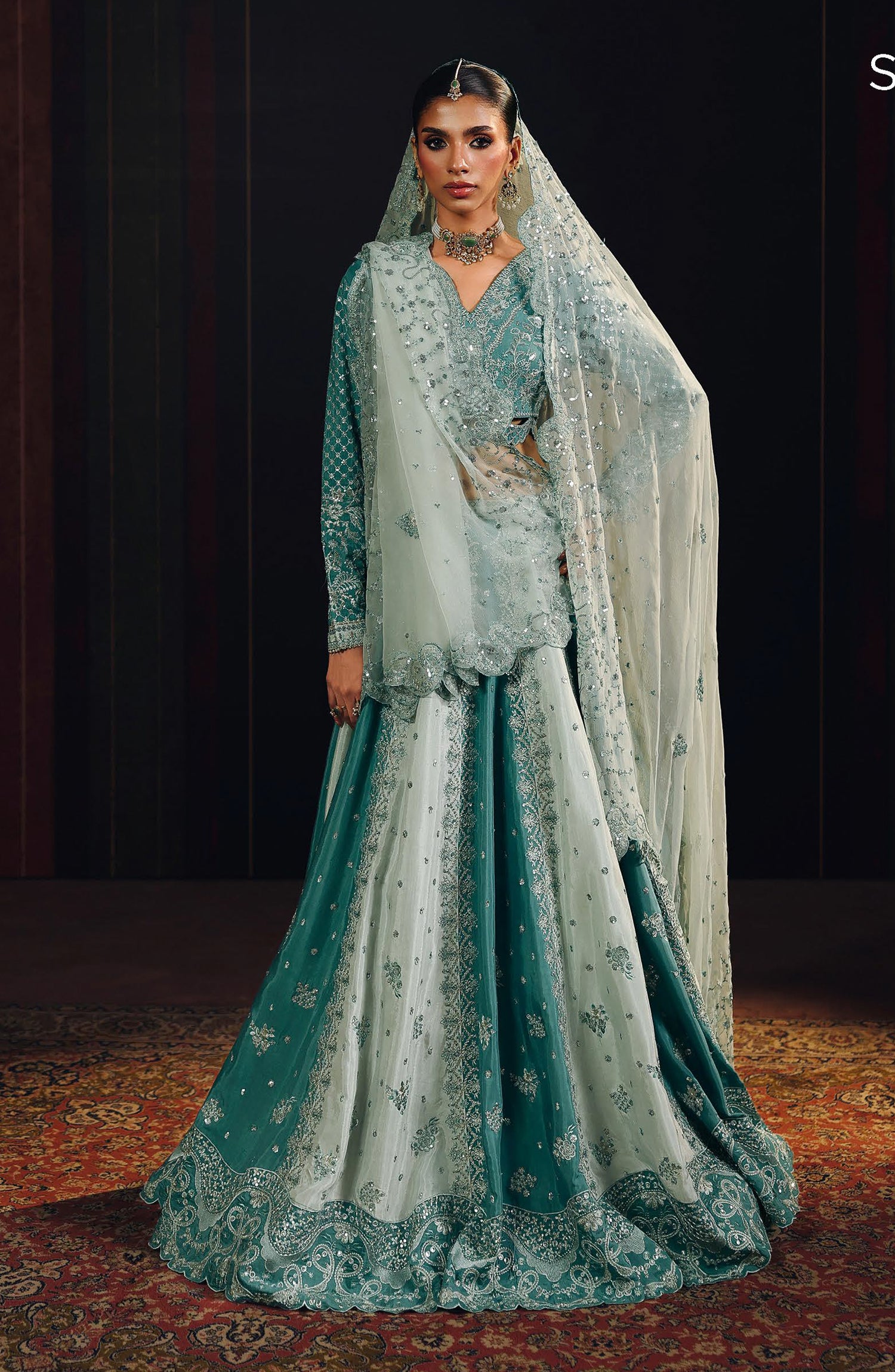 Suroor by Ramsha Luxury Embroidered Raw Silk Unstitched 3 Piece Suit - SR-107 Feroza - RM26SR - Sea Green - Formal Collection
