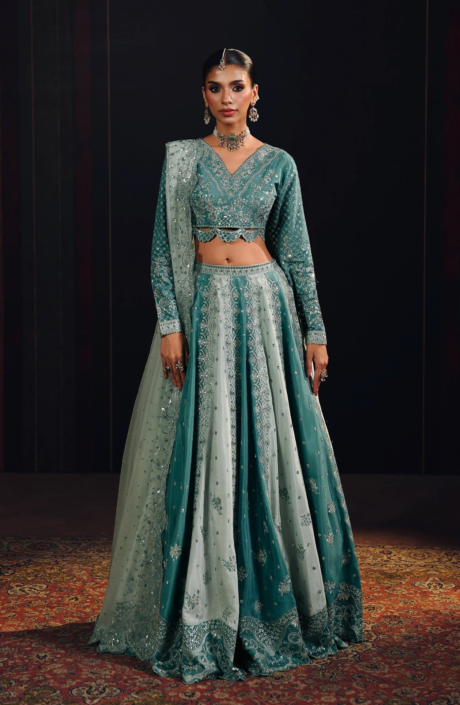 Suroor by Ramsha Luxury Embroidered Raw Silk Unstitched 3 Piece Suit - SR-107 Feroza - RM26SR - Sea Green - Formal Collection