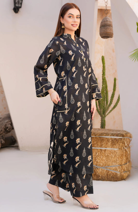 Threads N Weaves Printed Lawn Stitched 2 Piece Suit - RTWL25106 Elegant Black Floral - TNW25SPL - Black - Summer Collection