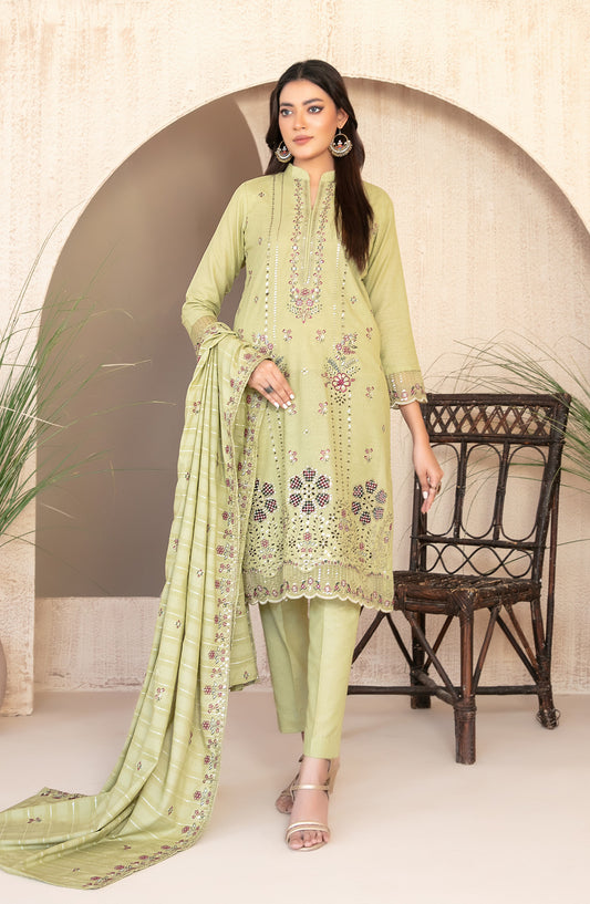 Tareef by Tawakkal Fabrics Embroidered Karandi Unstitched 3 Piece Suit - D-4474 - TF25TRF - Green - Winter Collection