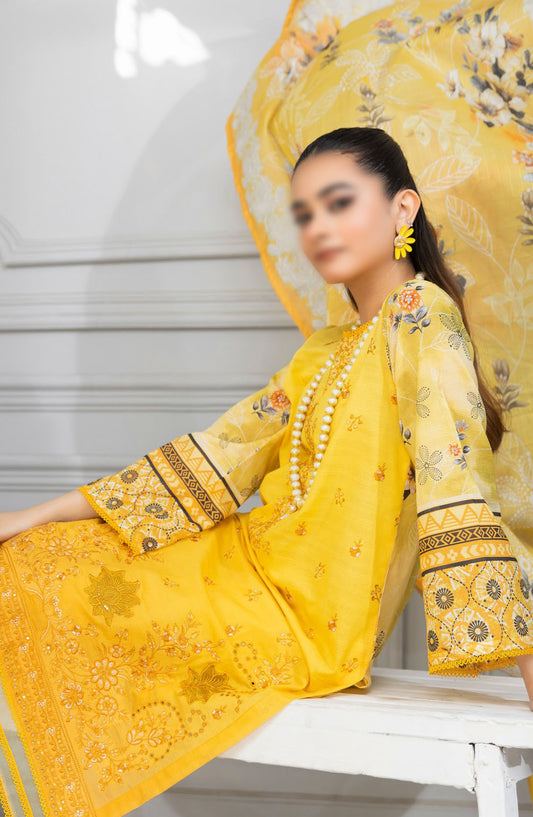 Tassawar Embroidered Lawn Unstitched 3 Piece Suit - Design-09 - AK25TSW2 - Yellow - Summer Collection