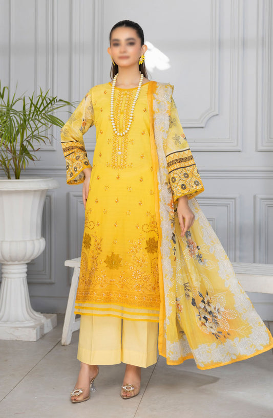 Tassawar Embroidered Lawn Unstitched 3 Piece Suit - Design-09 - AK25TSW2 - Yellow - Summer Collection