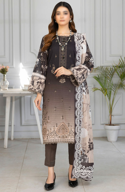 Tassawar Embroidered Lawn Unstitched 3 Piece Suit - Design-03 - AK25TSW2 - Black - Summer Collection