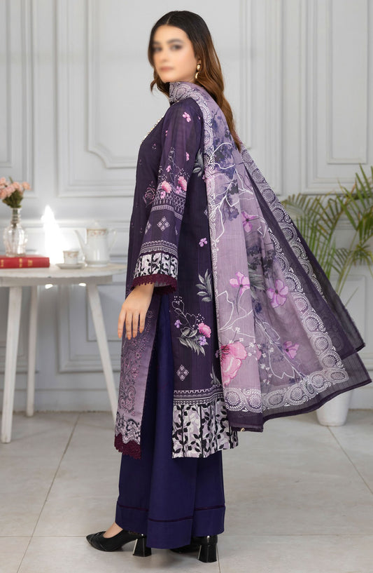Tassawar Embroidered Lawn Unstitched 3 Piece Suit - Design-02 - AK25TSW2 - Purple - Summer Collection