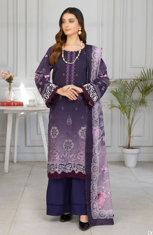 Tassawar Embroidered Lawn Unstitched 3 Piece Suit - Design-02 - AK25TSW2 - Purple - Summer Collection