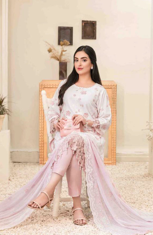 Tawakkal Fabric Parian Dream Embroidered Cotton Unstitched 3 Piece Suit - D-6828 - TF25PRD - Pink - Festive Collection