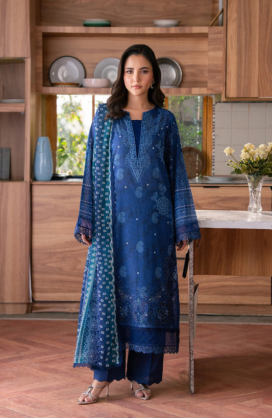 The Chunri by Daria Embroidered Lawn Unstitched 3 Piece Suit - DA-109 - DR26CHN - Blue - Summer Collection