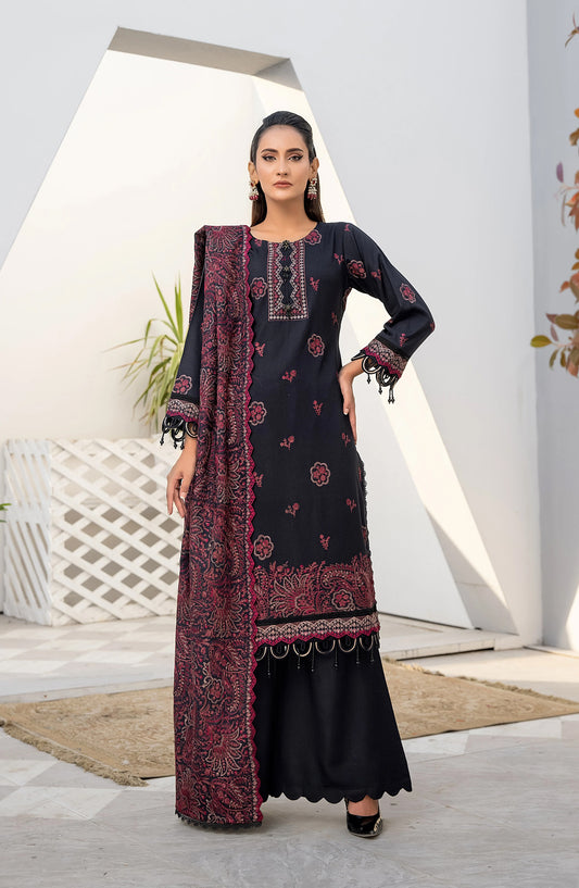 Threads N Weaves Embroidered Dhanak Unstitched 3 Piece Suit - D23105 - TNW25WD - Blue - Winter Collection