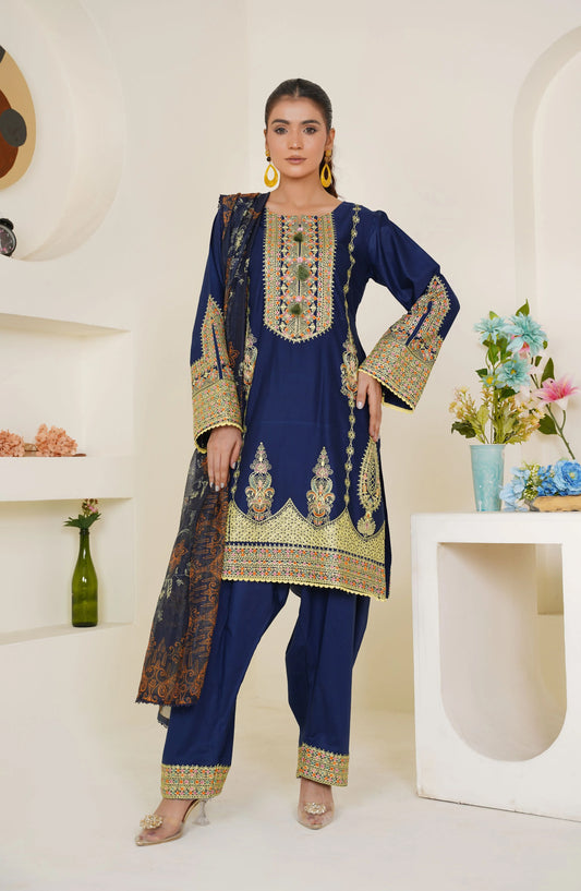 Threads & Weaves Royal Blue Embroidered Lawn 3-Piece Pret Suit TNW25LN