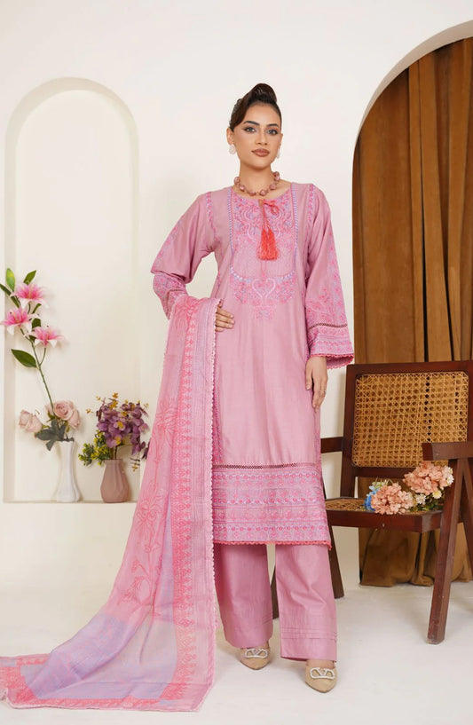 Threads & Weaves Blush Pink Embroidered Lawn 3-Piece Pret Suit TNW25LN