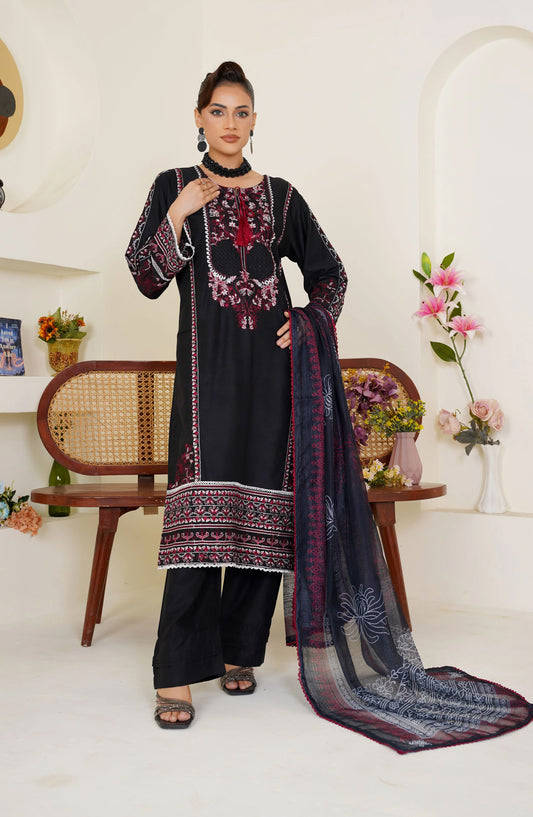 Threads & Weaves Black & Maroon Embroidered Lawn 3-Piece Pret Suit TNW25LN