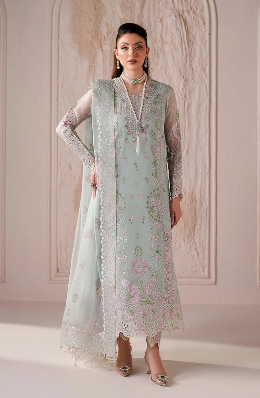 Threads by Alizeh Embroidered Chiffon Unstitched 3 Piece Suit - Nayla - ALZ26TR - Blue - Eid Festive Collection