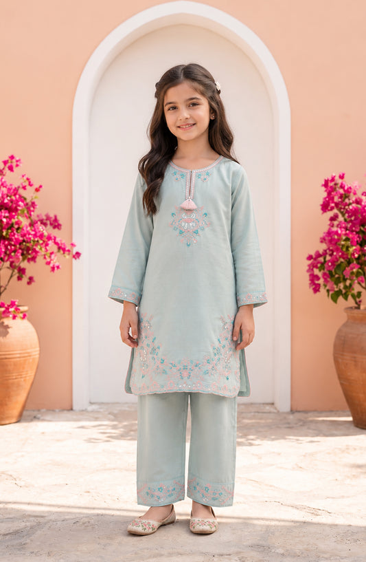 Titliyan Aangan Main by Amna Khadija Embroidered Cotton Stitched 2 Piece Co-ord Set - AKT-05 - AM26TLY - Blue - Girls Collection