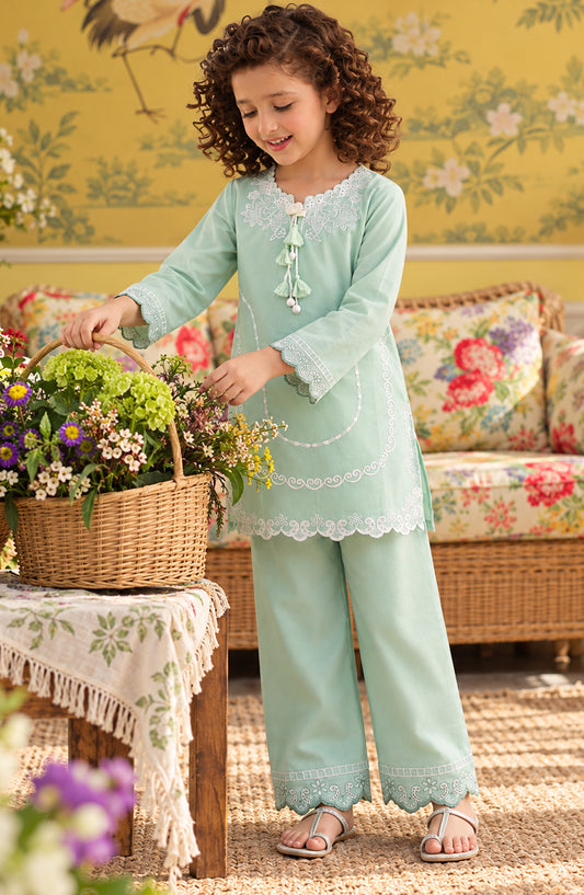 Titliyan Aangan Main by Amna Khadija Embroidered Cotton Stitched 2 Piece Co-ord Set - AKT-06 - AM26TLY - Sea Green - Girls Collection