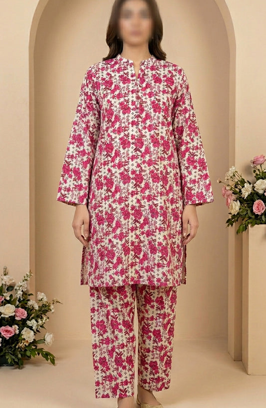 Travel Time Amna Khadija Printed Lawn Stitched 2 Piece Co-Ord Set - AKTT-08 - AM26TTW - Pink - Summer Collection