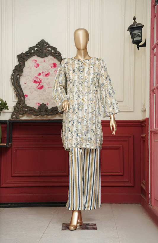 Travel Time Amna Khadija Printed Cambric Stitched 2 Piece Co-ord Set - AKTT-07 - AM26KTT - White Brown - Summer Collection