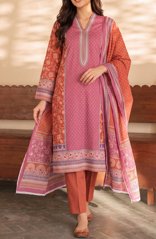 VS Daman Exclusive Printed Cambric Unstitched 3 Piece Suit - D-959 - VS26MB - Rust - Summer Collection