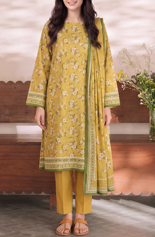 VS Daman Exclusive Printed Cambric Unstitched 3 Piece Suit - D-966 - VS26MB - Yellow - Summer Collection