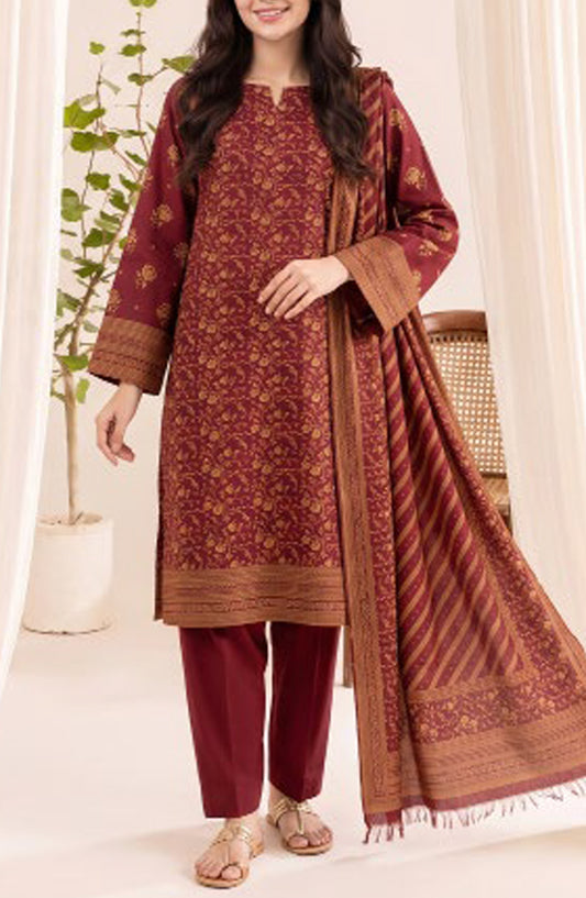 VS Printed Pashmina Unstitched 3 Piece Suit - D-11 - VS26PM - Maroon - Winter Collection