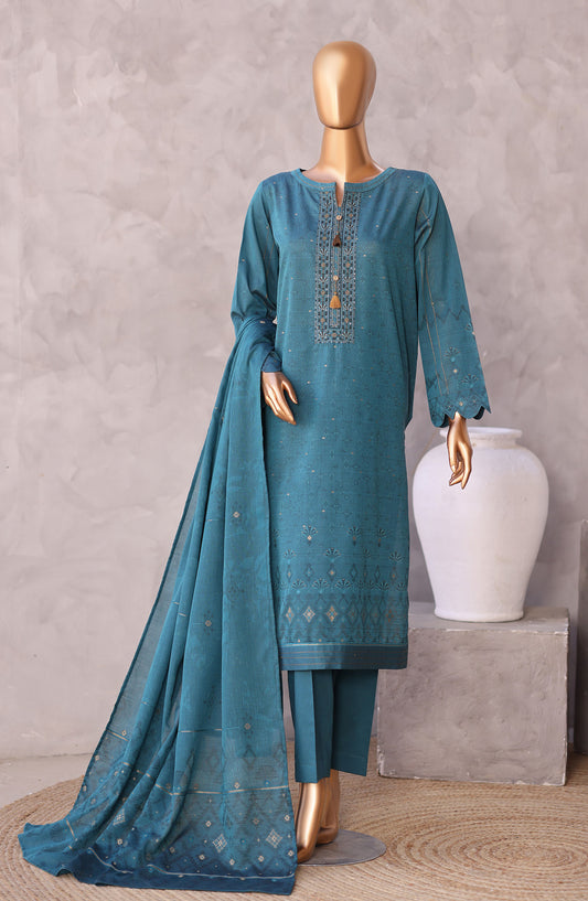 Valencia by HZ Textile Embroidered Lawn Unstitched 3 Piece Suit - D-04 - HZ26VCI - Teal - Summer Collection