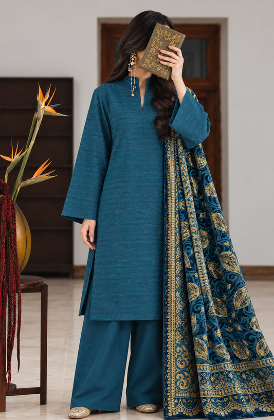 Valentina Ciao by Amna Khadija Dhanak Wool Unstitched 3 Piece Suit - D-15 - AM26VLC - Blue - Winter Collection