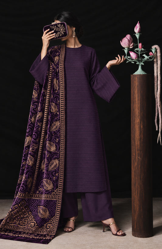 Valentina Ciao by Amna Khadija Dhanak Wool Unstitched 3 Piece Suit - D-07 - AM26VLC - Purple - Winter Collection