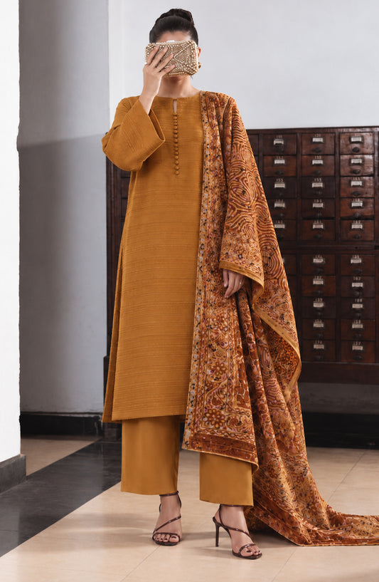 Valentina Ciao by Amna Khadija Dhanak Wool Unstitched 3 Piece Suit - D-10 - AM26VLC - Mustard - Winter Collection